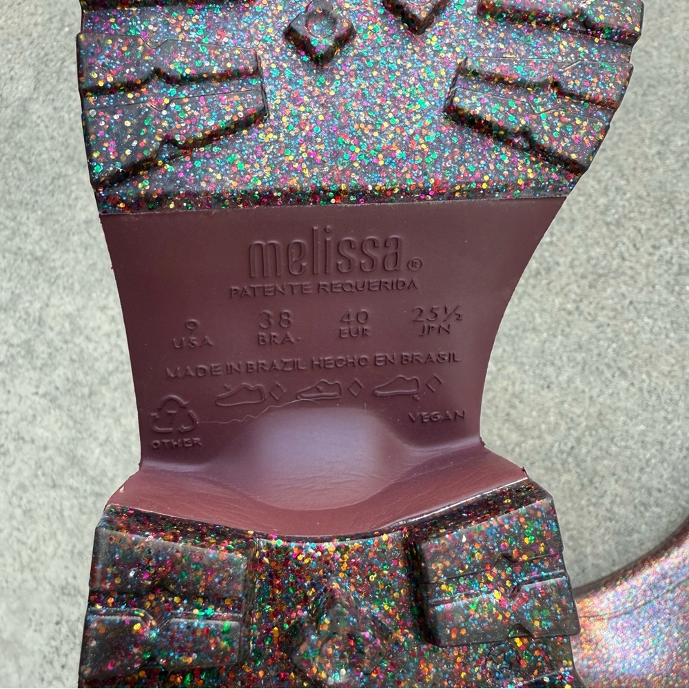 Melissa Nancy Boots Pink Glitter Chunky Rubber Rain Boots Y2K Rave Punk - Size 9 - Picture 6 of 13